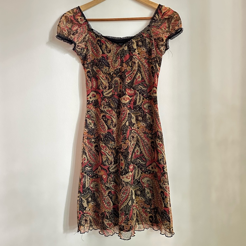 90s Xhilaration Grunge Floral Mini Dress Paisley Short Sleeve Small 6